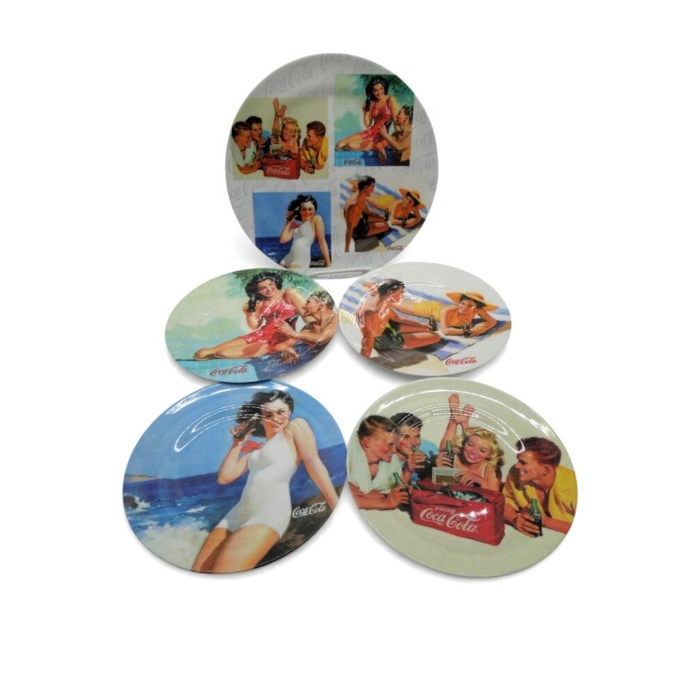 Coca-Cola Plate Set 2002 Melamine 5 Plates Vintage